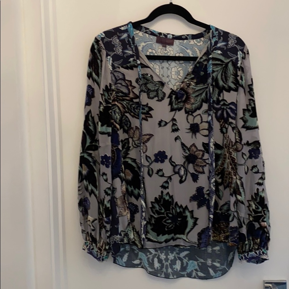 Hale Bob Blouse Silky Viscose Velvet /Beads.Size S